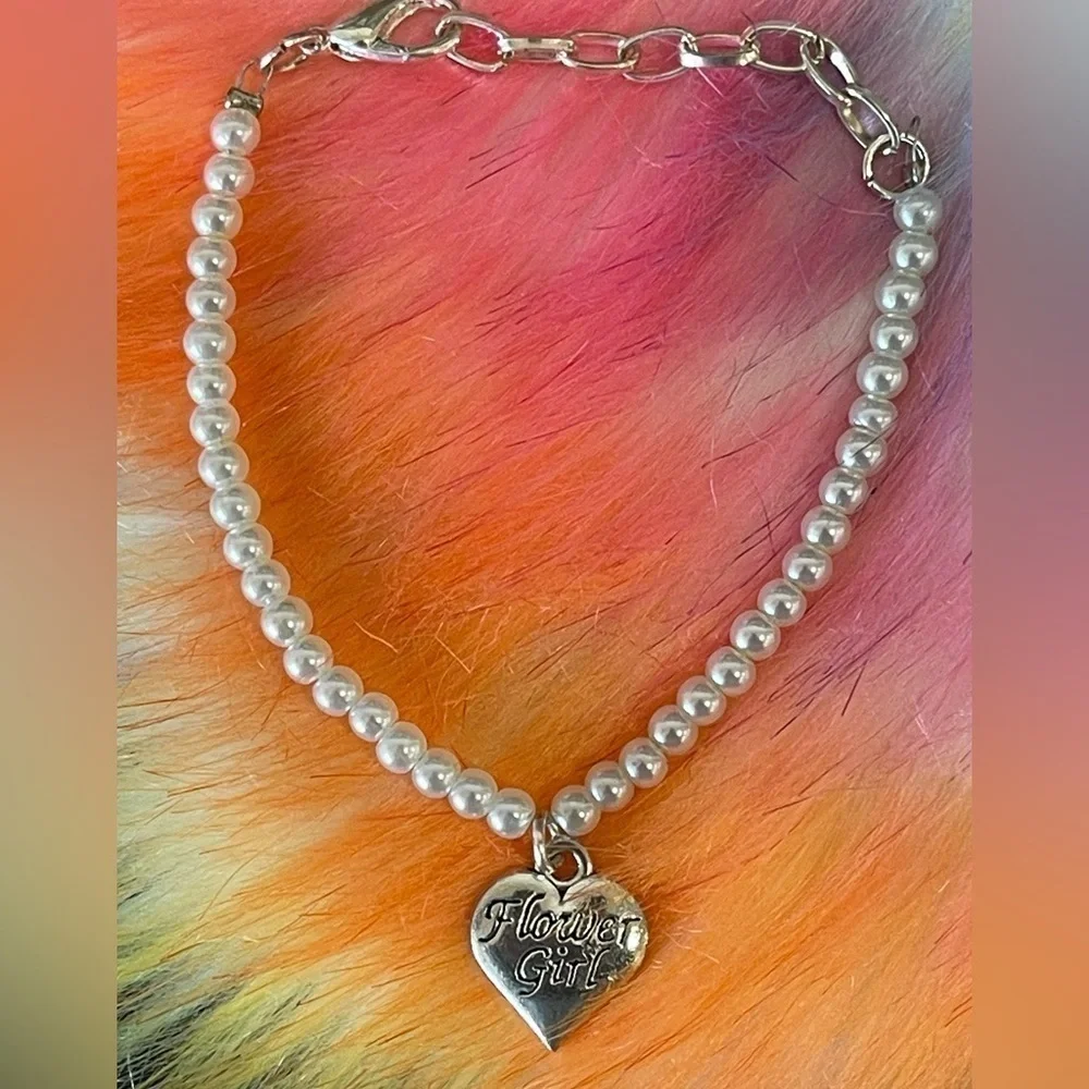 Faux pearl bead flower girl bracelet adjustability